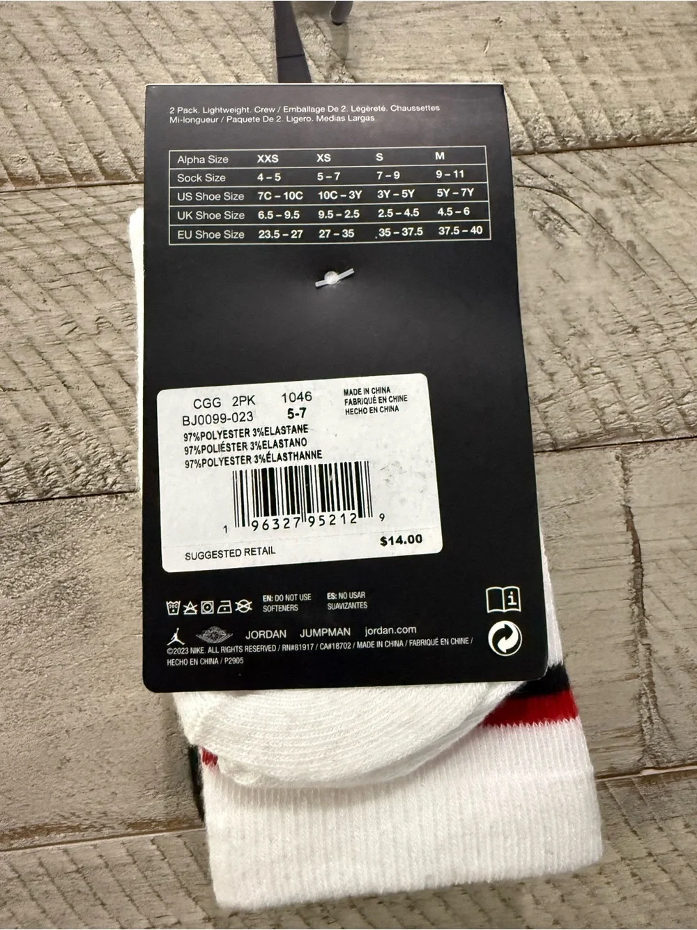Jordan Crew Socks in White, Black & Red